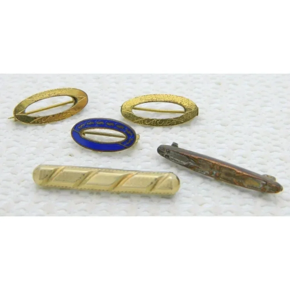 Antique Lot of 5 Five Victorian Gold Filled Bar Pin Brooches Enamel Engraved